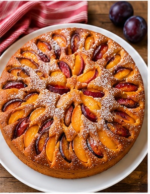 Torta di pesche e susine pronta
