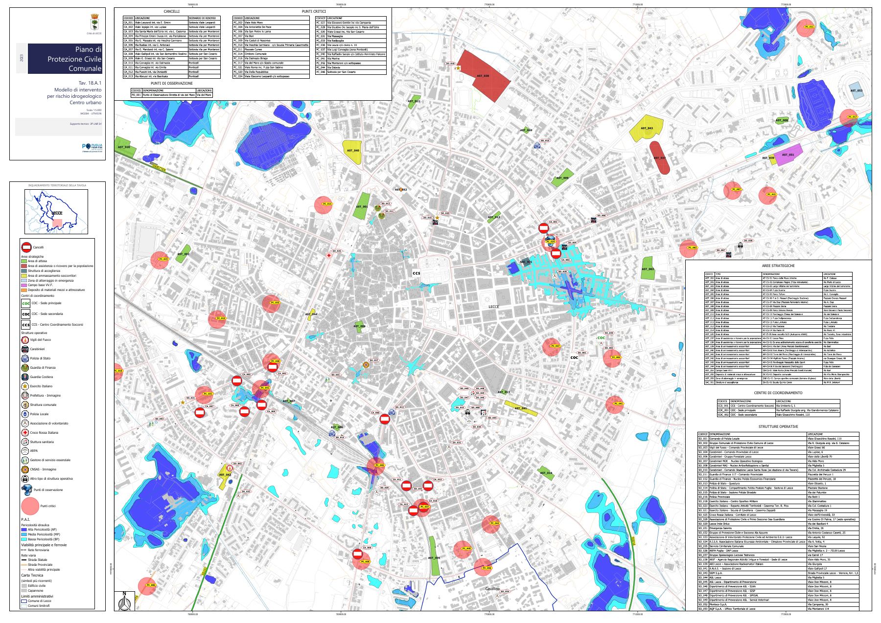 Comune di Lecce: modello di intervento per rischio idrogeologico, cancelli e punti di osservazione, Tavola 18.A.1